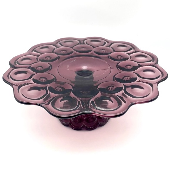 RARE LE Smith amethyst purple glass moon and stars 13” cake stand (READ)